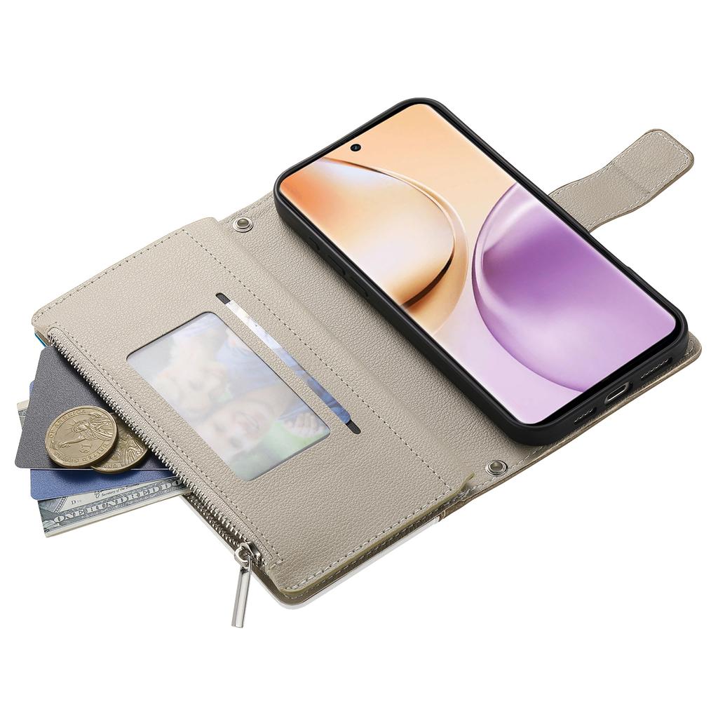 For Realme 14 Pro+ 5G Case Zipper Wallet Color Splicing Leather Flip Phone Cover with Straps