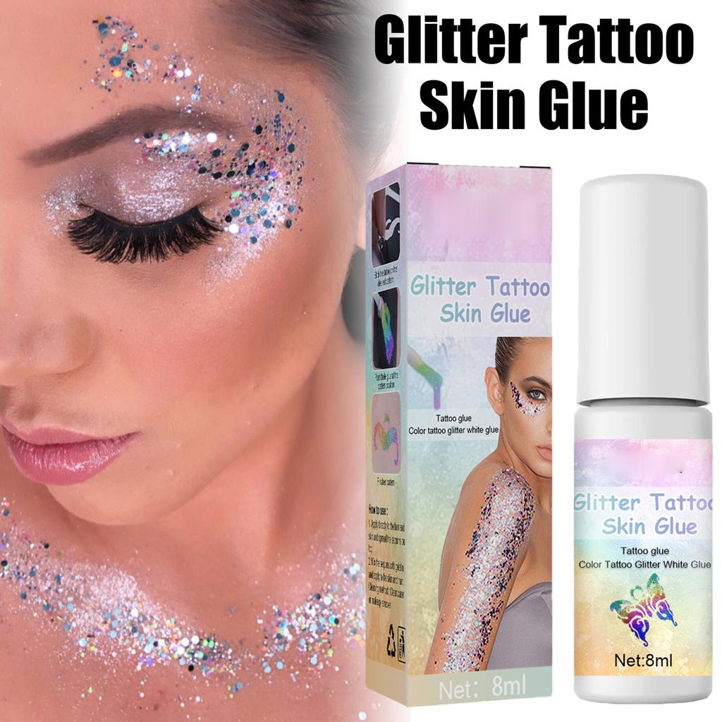 8ML Flash Tattoo Skin Glue Skin Glitter Powder for Facial Body Painting Eye Makeup