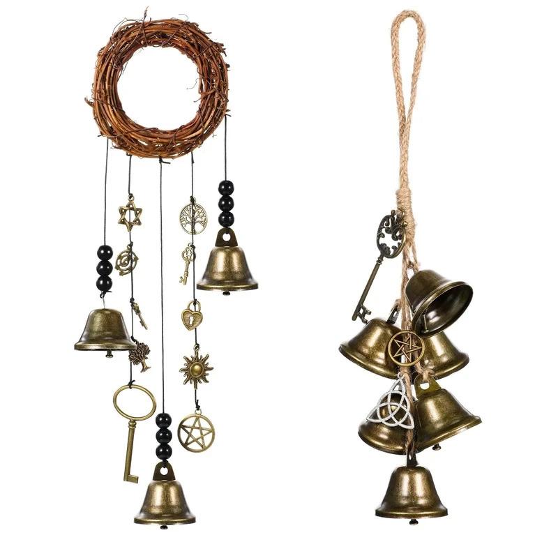 

Rattan Hoop Wind Chime – Door Handle or Wall Hanging Witch Bell for Blessing, Vintage-Style Keepsake and Home Decor (as the picture,S)
