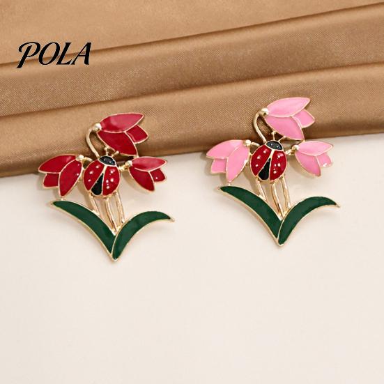 Elegant Floral Jewelry Enamel Tulip Ladybug Brooch for Women, Oil-Dripping Flower Ladybird Decorative Accessory Lapel Pin, Sweater Cardigan Coat Suit