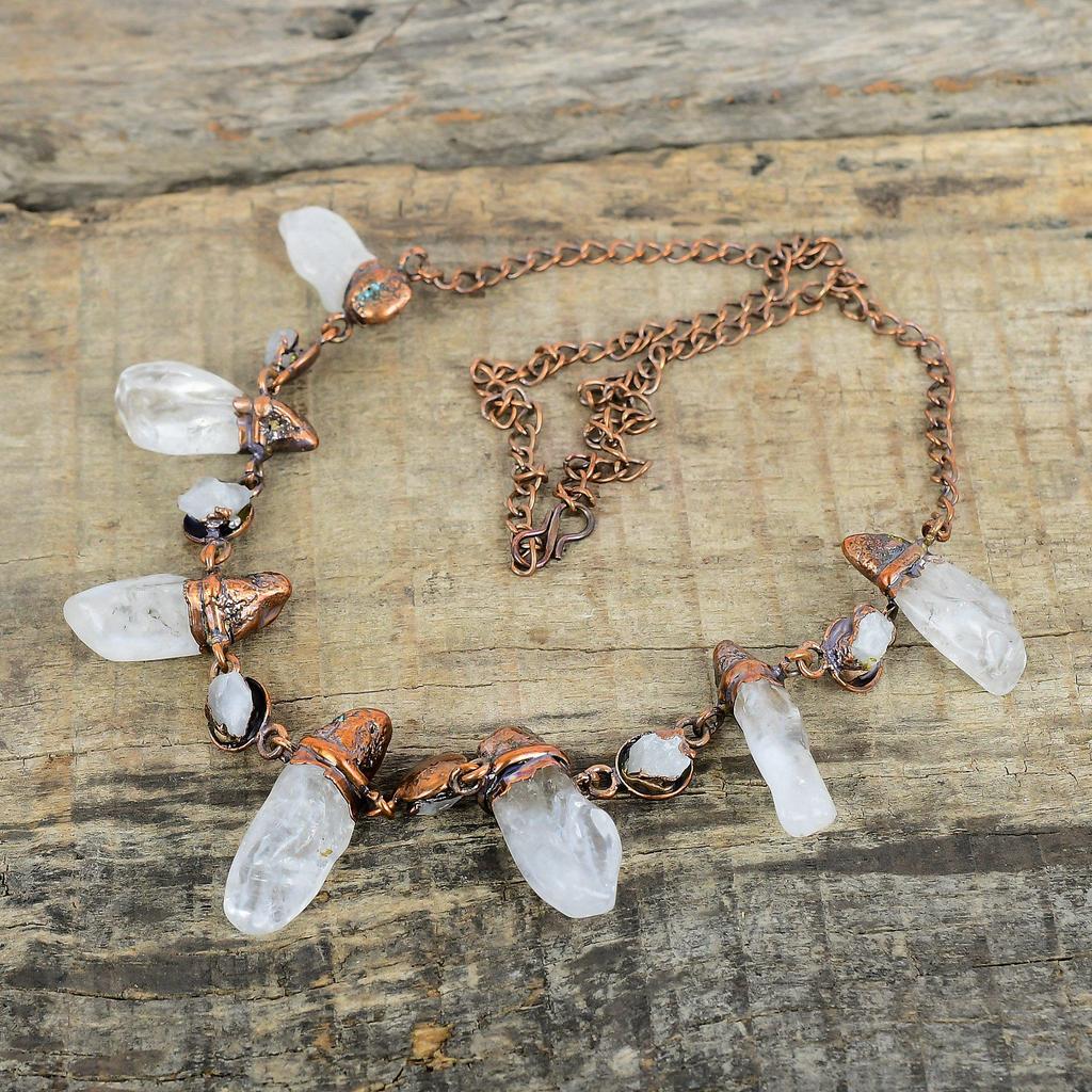 Collier Pierre de Lune Arc-en-ciel Brut Collier Cuivre Électroformé Collier Chaîne Réglable Collier Cuivre Bijoux Faits Main Collier Pierre Précieuse Pour Cadeaux