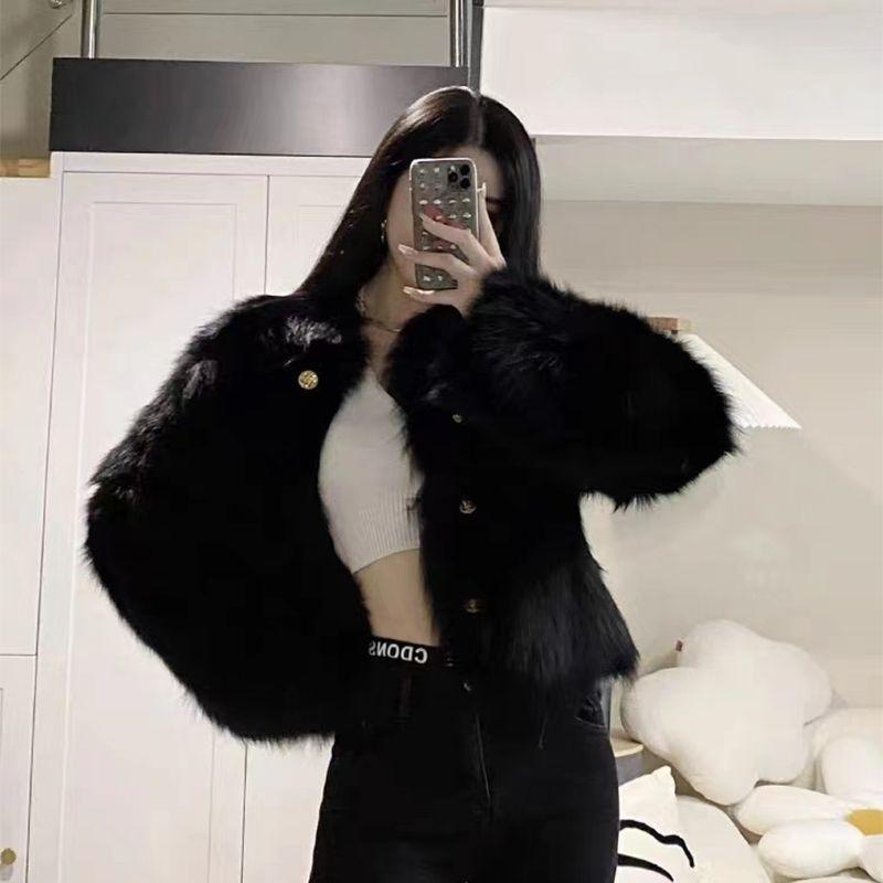 Autumn and winter new Korean version black imitation fox fur coat women's loose toka plush short coat