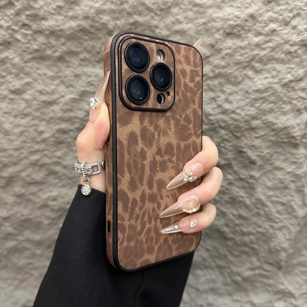 Applicable To IPhone16promax Mobile Phone Case Leather Leopard Print Apple 15 Full-pack Anti-fall 14 Protective Case High-end Feeling