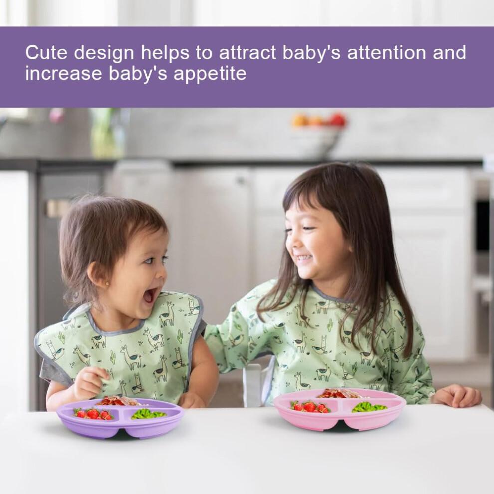 Vicloon Baby Suction Plate, 3Pcs Silicone Baby Suction Plates, Non Slip Silicone Baby Weaning Plate, Divided Dishes for Toddler Kids Self Feeding, Fi