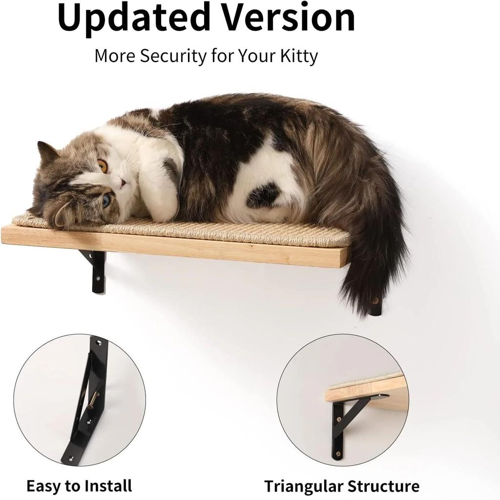 Wooden Floating Wall Shelf Cat Wall Shelf Upgraded Installation Design Suitable for Indoor Sleeping, Playing and Climbing