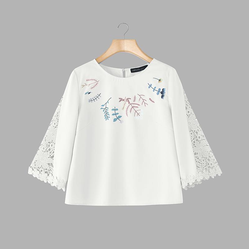 ZANZEA Women Casual Round Neck Loose Print 3/4 Sleeve Blouse