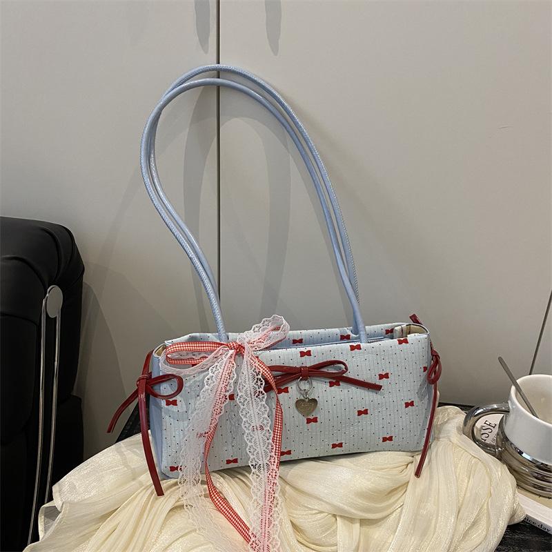 

Bow baguette bag casual summer fashion polka dot shoulder bag portable commuter bag underarm bag Without pendant синий