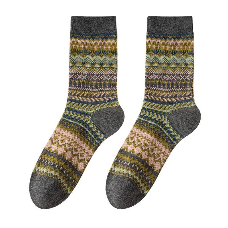 Autumn/Winter Retro Women's Y2K Mid-Calf Pile-Up Socks: Ethnic Style, Double-Needle, Odor-Resistant Cotton.