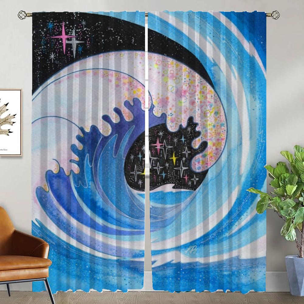 Wave Sun Curtains Child Room Partition Shades Home Interior Curtains 2 Pieces Halloween Decoration Curtain for Room 2 Panel