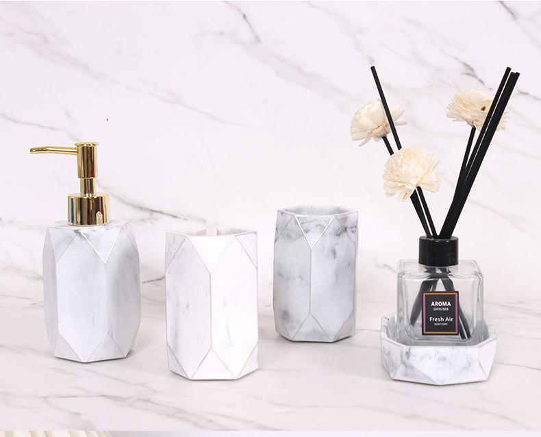 Creative bathroom marble four piece set toothbrush cup soap box hand sanitizer bottle toothbrush cup bathroom set resin