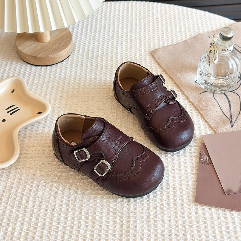 Girls  Spring 2026 Leather Loafers - British Style Soft Sole Shoes for Baby Girls 24 коричневый