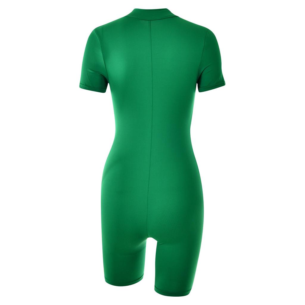 Women's Tight-fitting Jumpsuit And Winter Short Sleeve Zipper Striped Leggings