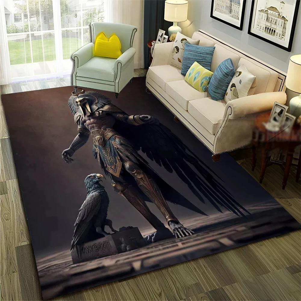 Pharaoh Egyptian Mythology Hieroglyphics Carpet Rug for Home Living Room Bedroom Sofa Doormat Decor,Area Rug Non-slip Floor Mat
