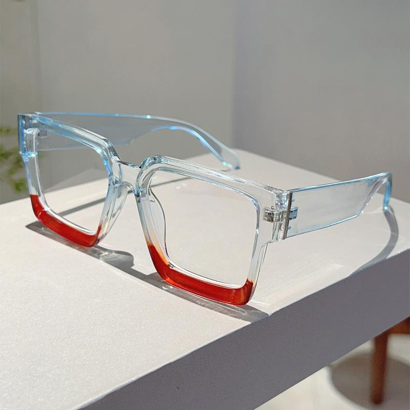 Vintage Square Glasses Women Fashion Oversized Blue Light Blocking Optical Frames Trendy Patchwork Rim Design Eyeglasses