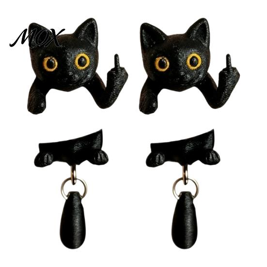 Handgefertigt Aussehende Katzenohrringe 1 Paar Mittelfinger Schwarz für Damen, 3D-gedruckte Niedliche Einzigartige Schmuckohrringe, Lustige Gotische Vorne Hinten Hängende Katzen schwarz