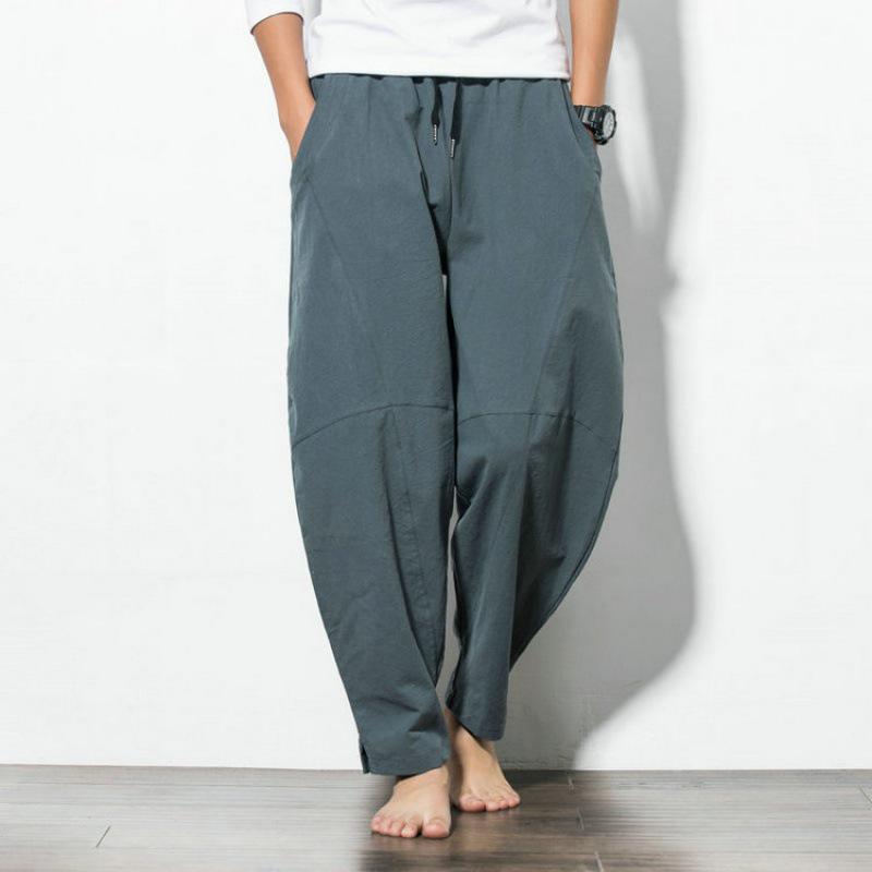 2025 Men's Chinese Style Casual Harem Pants: Loose, Plus Size, Wide Leg, Beach & Year-Round Wear