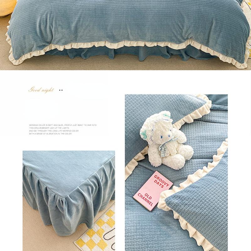 Winter Milk Flour Four Piece Set Solid Coral Flour Duvet Cover Thickened Double Face Flannel Antistatic Carved Flour