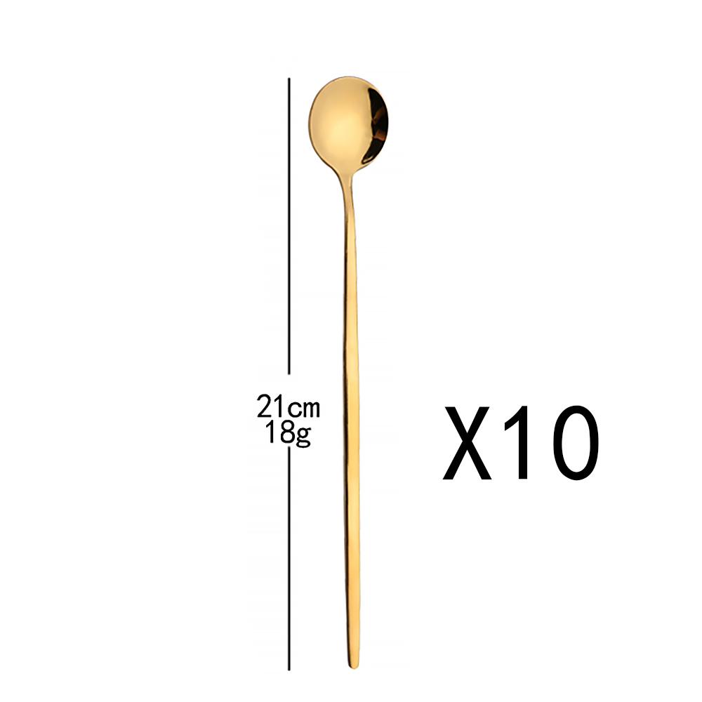 10Pcs Gold Dinnerware Sets Knife Fork Long Handle Spoons Dessert Flatware Mirror Cutlery Stainless Steel Tableware Silverware