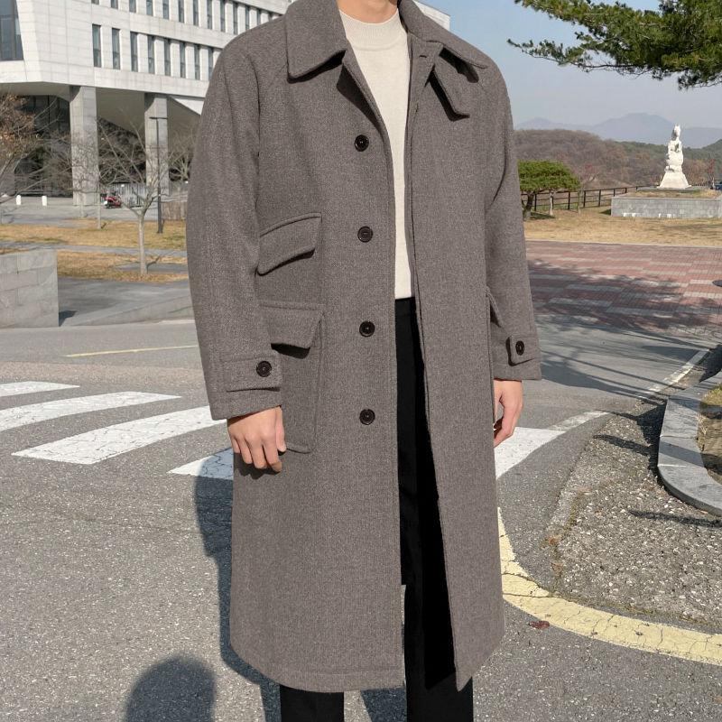 Woolen H-shaped Coat Men's Winter Quilted Coat Korean Style Loose Mid-length Warm Windbreaker