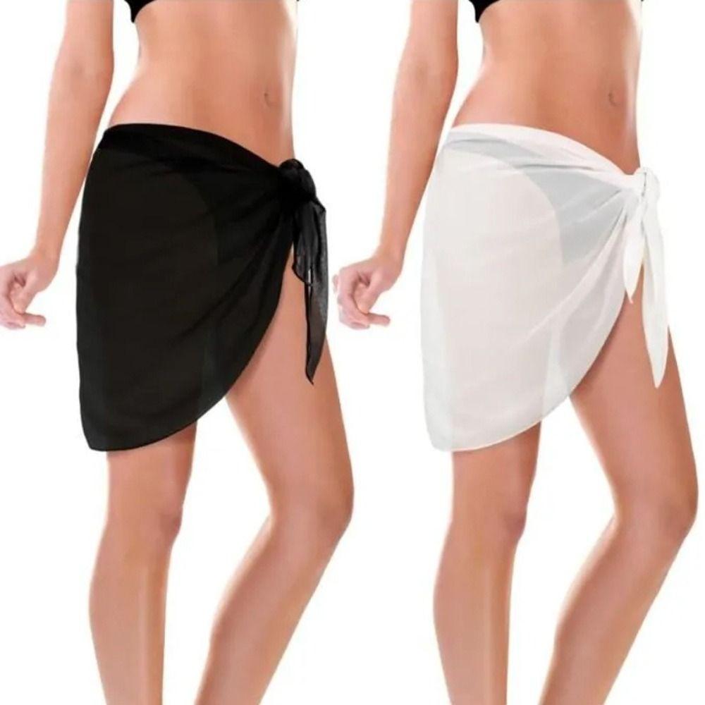 Solid Color Swimsuit Cover Ups Sheer Mesh Sheer Short Skirt Shiny Beach Wrap Skirt For Women