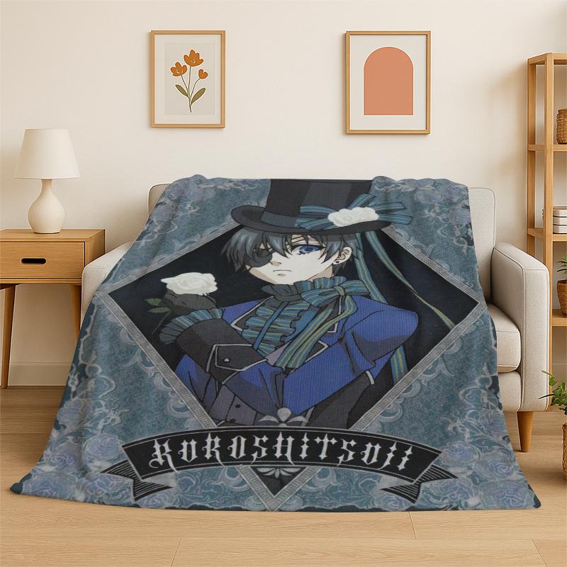 

Black Butler Cartoon Anime Flannel Blanket Soft Warm Throw Blanket for Bedroom Living Room Bed Travel Camping Picnic Gift 75x90cm