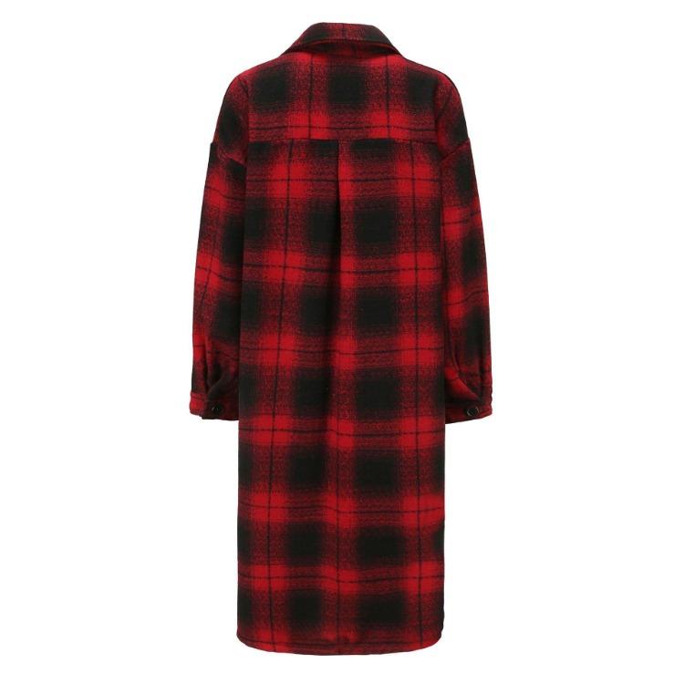 Extra Long Plaid Coat with Drop Sleeves and Pockets Ladies Casual Shirt Jacket