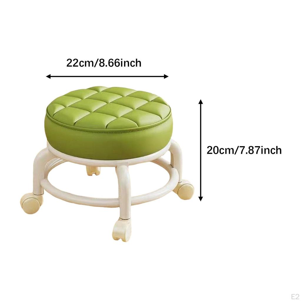 Low Roller Seat Small Chair Breathable PU Leather Movable Foot Stool Swivel Rolling for Living