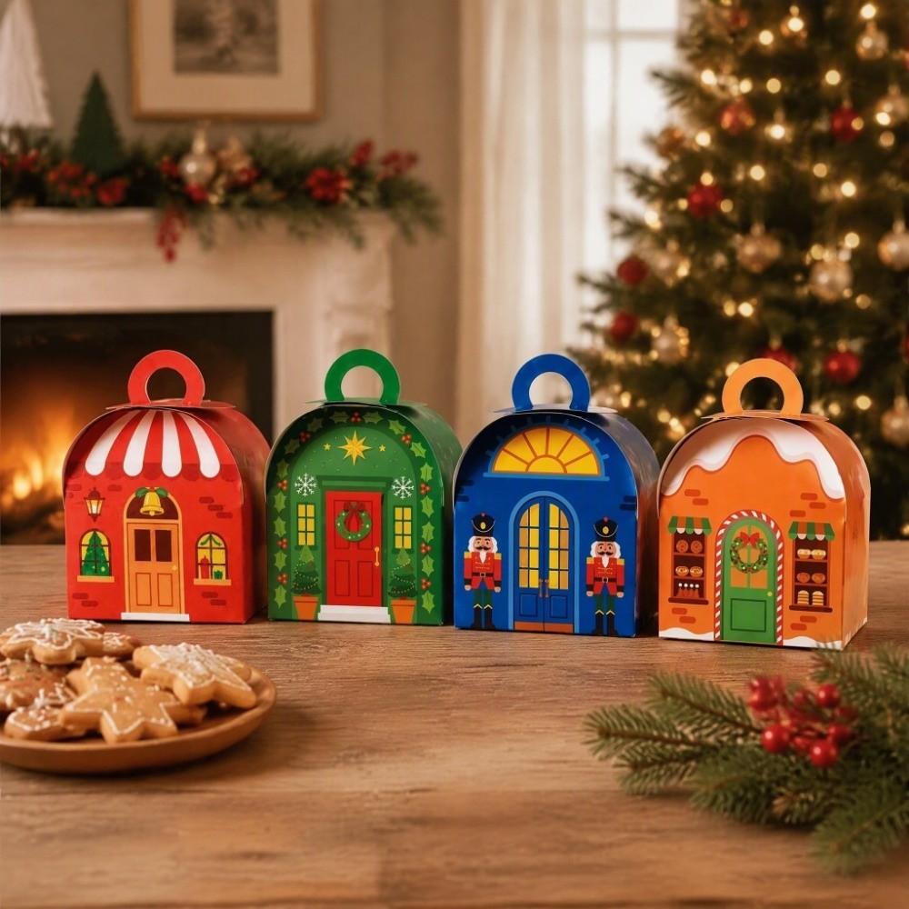 12pcs Handheld Christmas House Shaped Gift Box 4 Colors Handheld Gift Box  Party Favor