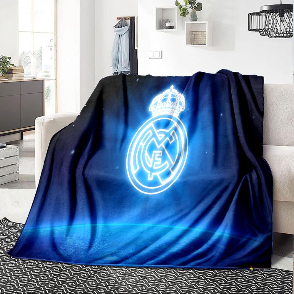 FC Madrid Emblem Flanelldecke, Weiches Polyester, Modernes Design, Ganzjahres für Camping, Reisen, Geschenke für Feiertage oder Geburtstage
