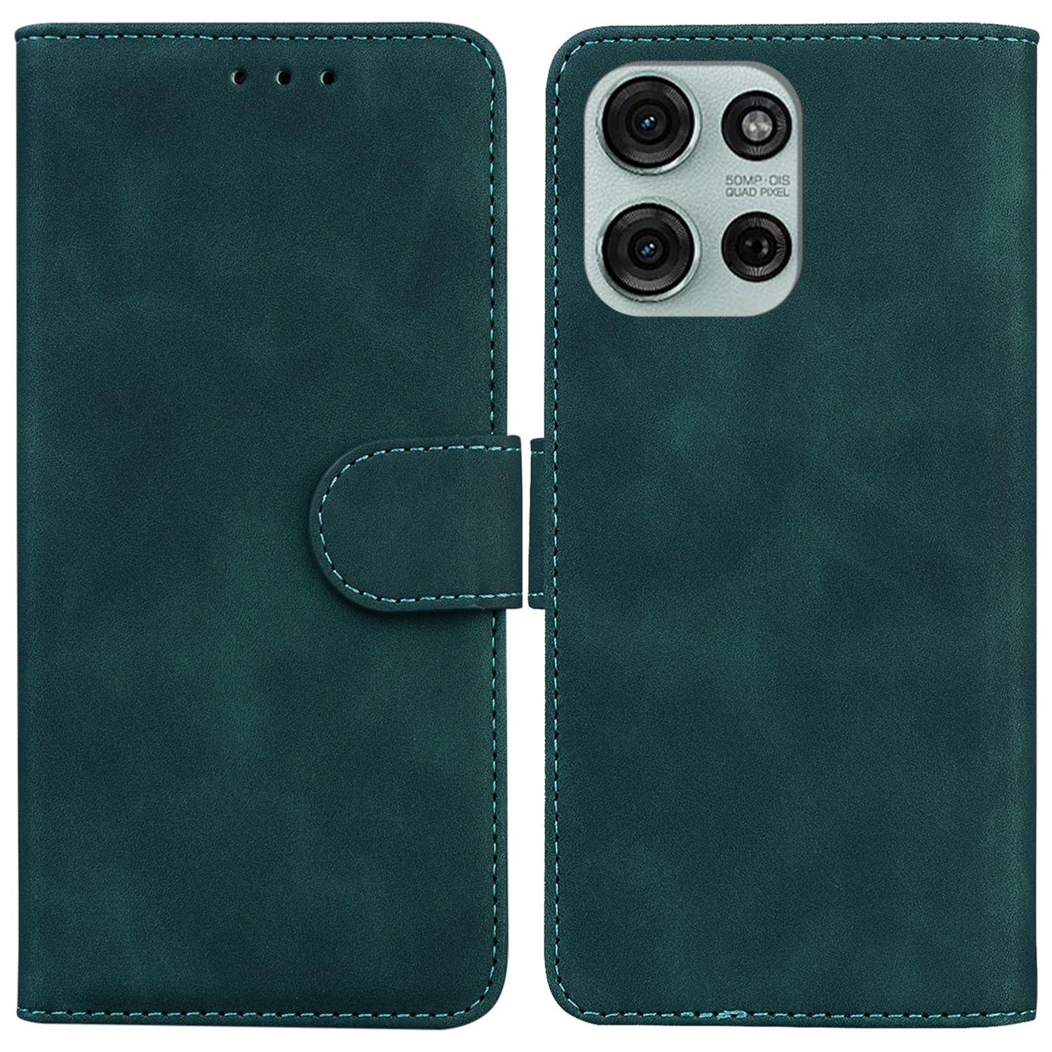 

For Motorola Moto G75 5G Case Solid Color Leather Wallet Phone Cover Green