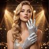 Silver Sparkly Mesh Gloves 1 Pair Shiny Glossy Women Dance Costume Accessory for Wedding Banquet Cocktail Party Cosplay