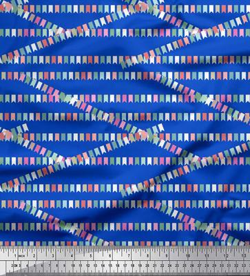 Blue Japan Crepe Satin Fabric Celebration Flags Party Print Sewing Fabric Metre 42 Inch