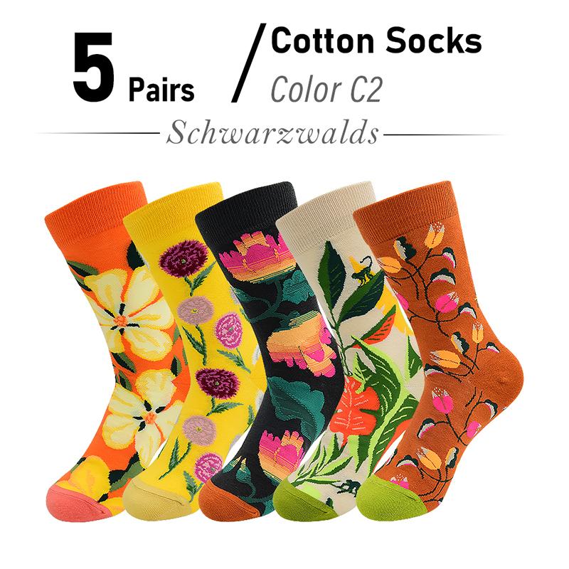 

5 пар Новинки Носки женские из гребенного хлопка Унисекс Милые цветочные стили 8 цветов Веселые Забавные Повседневные Женские Дышащие носки до щиколотки Size Suit For 35-43