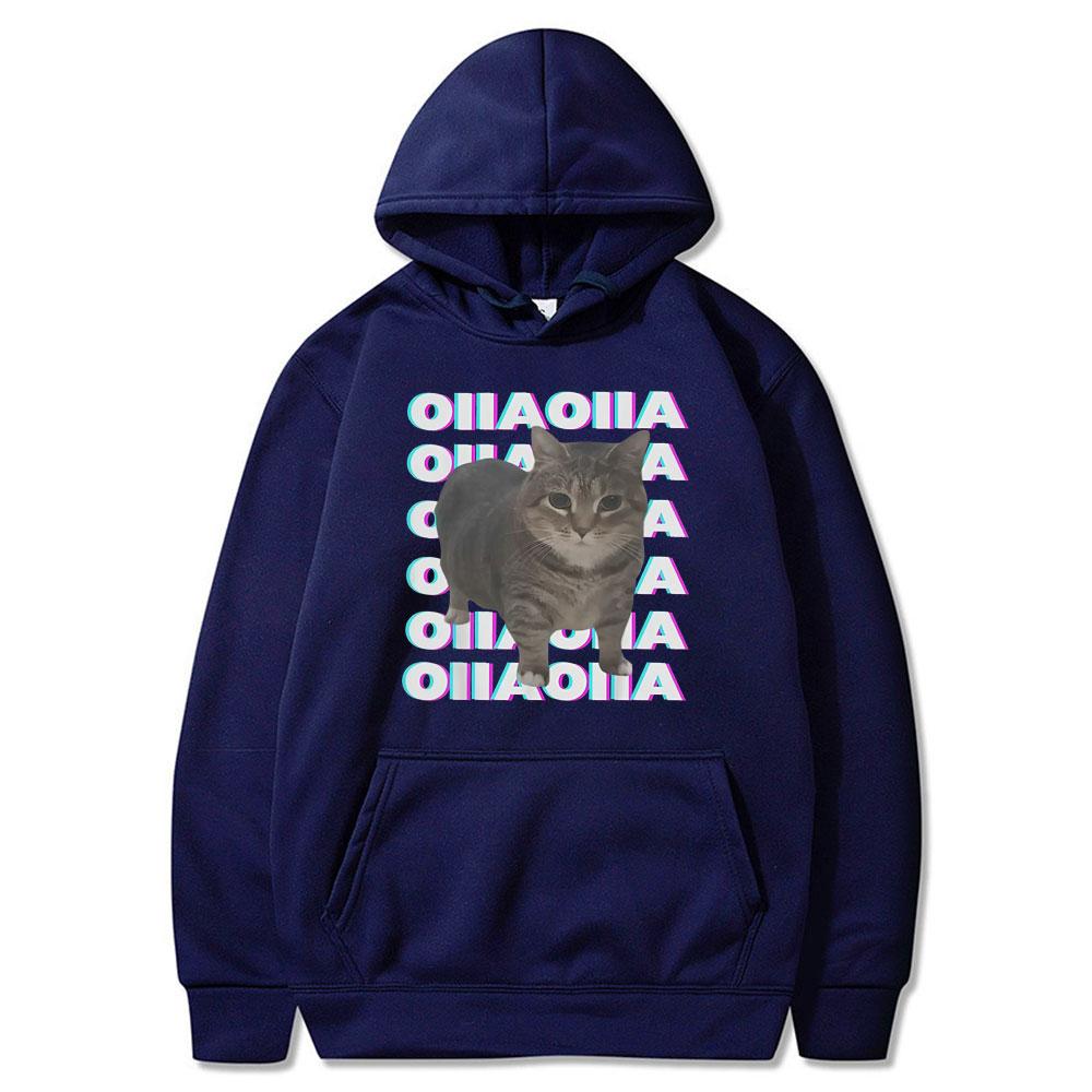 OIIA OIIA Spinning Cat Meme Glitch Disco Funny Tops Men Women Clothing Cotton Short Sleeve Streetwears Fashion Vintage Hoodies