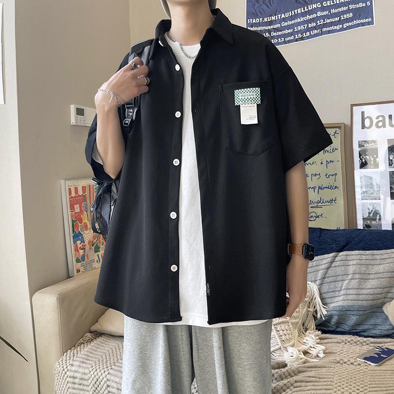 

Мужская летняя рубашка с коротким рукавом - Модный гонконгский стиль с высококлассным японским дизайном. Medium чёрный