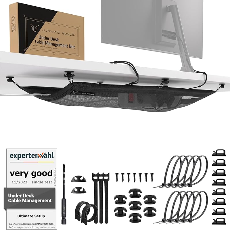 Cable Management Net - Under Desk Wire Management - Flexible Under Desk Cable Management Tray White