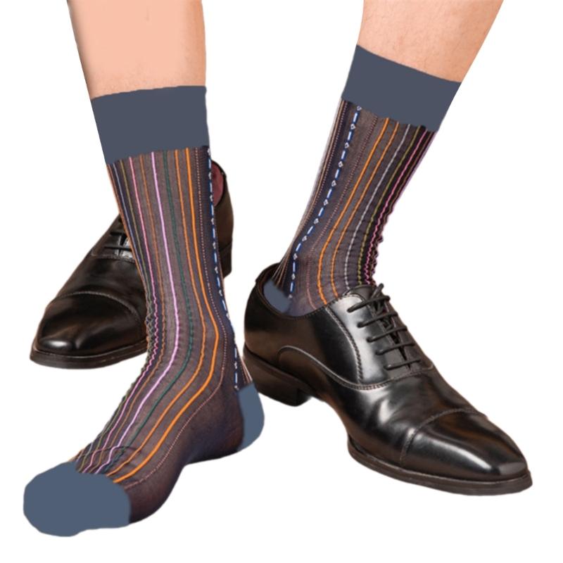 Men s Stylish Colorful Striped Dress Socks Thin and Breathable Fabric Business Socks for Office Wear and Formal Occasion