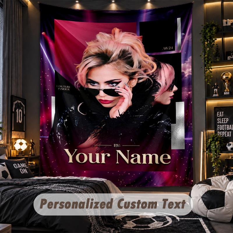 Personalisierte Wandtapisserie, Lady Gaga Individuell Bedruckter Name, Stoff-Wandkunst für Innenraum-Hintergrund