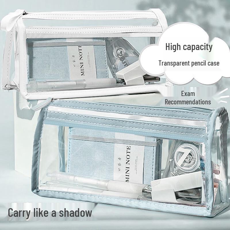 Velkokapacitní průhledné dvouvrstvé pouzdro na tužky se zipem (5-balení)