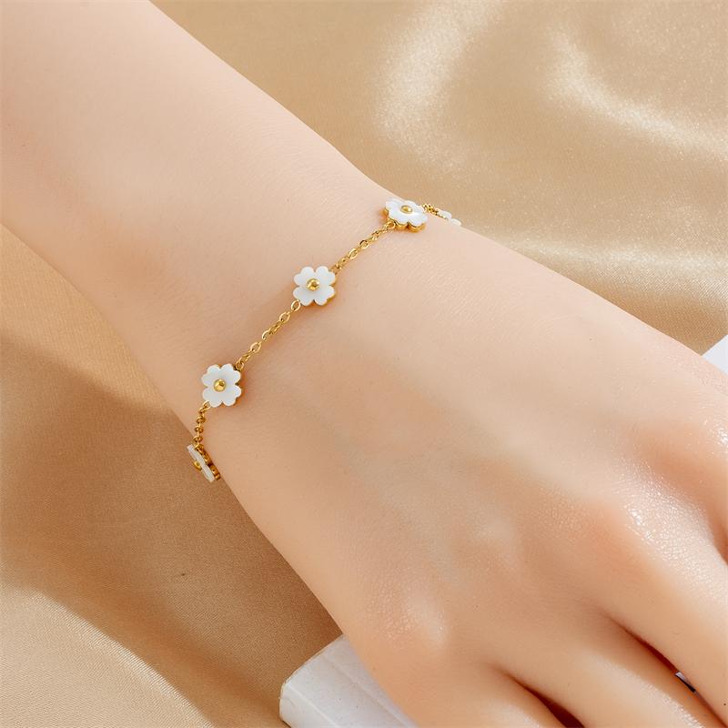 DIEYURO 316L Stainless Steell White Flower Bracelet For Womens New Concise Trend Non-fading Flowers Hand Chain Jewelry Gift