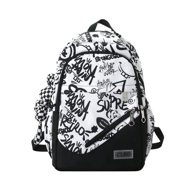 Graffiti Print Small Fresh Backpack Trend Simple Fashion High School Student Large Capacity Schoolbag College Student Couple