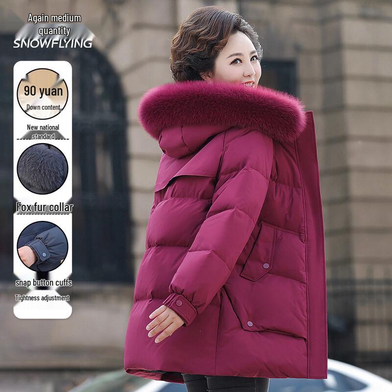 Snow Flying Women s Fox Fur Collar Hooded Down Jacket XL