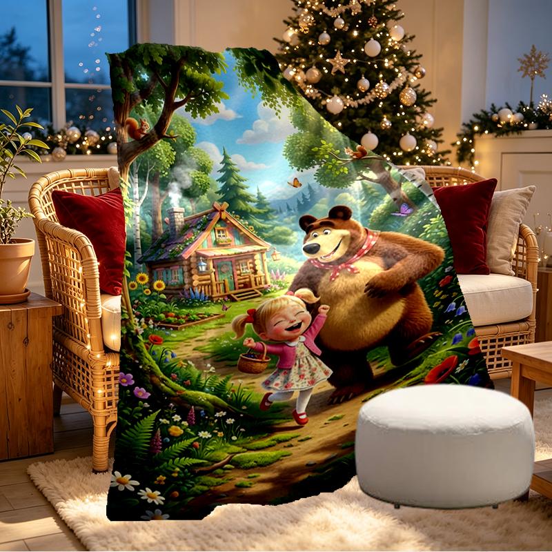 Masha and The Bear Print Blanket - Soft & Comfortable, for Bedroom, Travel, Sofa, Home Decoration - Birthday Christmas Gift for Friend