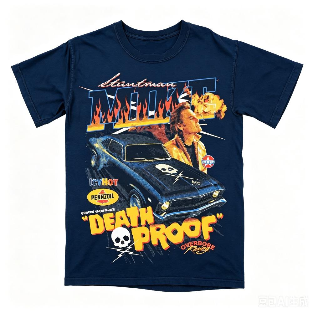 Black Red Blue Flame Font Male Racer Race Car Graphic Tee Yellow Horror Movie Header Chest Oversized Street Tops