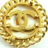 Great CHANEL Brooch COCO Mark Chain Design Gold Women 96P Used