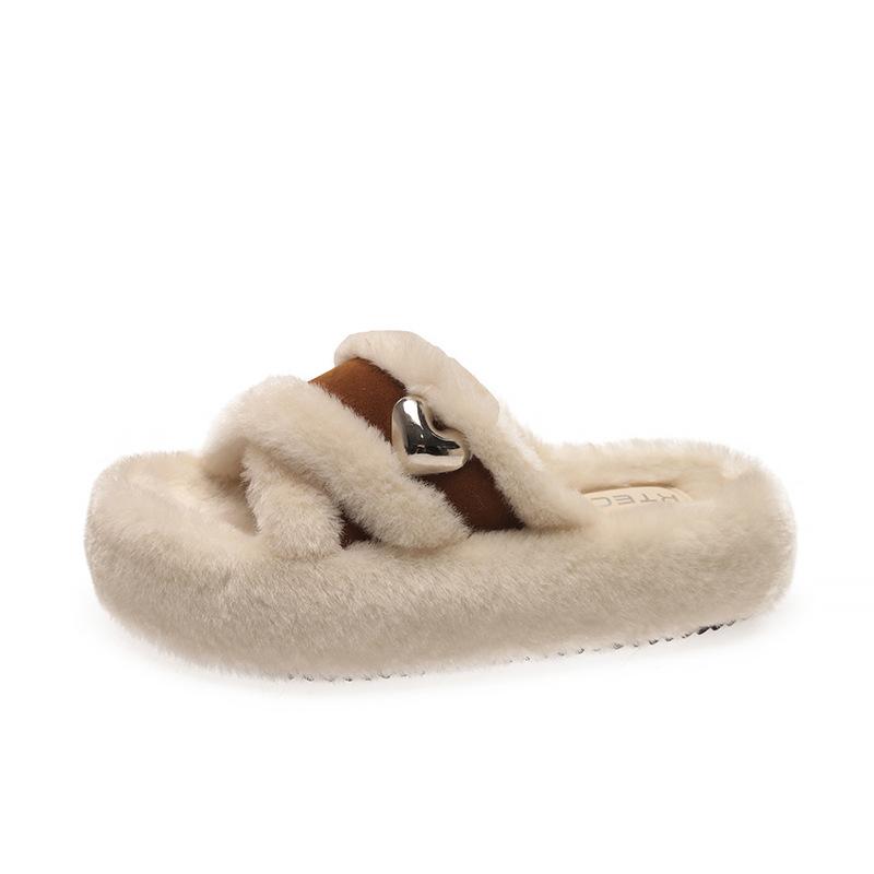 

2025 autumn and winter new Internet celebrity thick-bottomed fluffy slippers women wear fashion temperament French one-word cotton mop 35