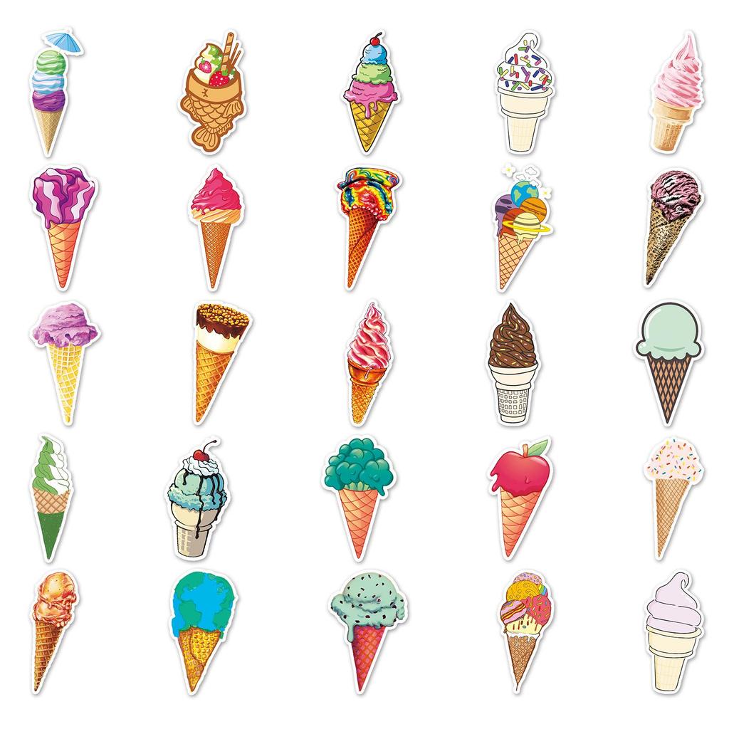 50 Ice Cream Cartoon Graffiti Stickers for Journals, Laptops, Suitcases, Cars, and Scooters.