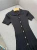 Elegant French-Style Short-Sleeve Knit Dress with Lapel & Waist Detailing, Summer 2024