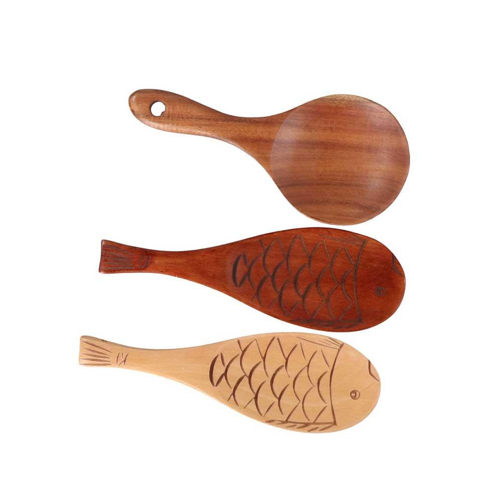 Kitchen Tableware Wooden Easy To Clean Eco-friendly Fish Shaped Serving Spoons Spatula Rice Paddle Rice Scooper