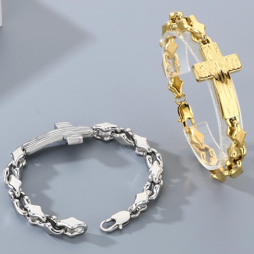 Vintage Cross Bracelet for Man 8MM Wide Waterproof Stainless Steel Chain Bracelets Gifts for Husband Boyfriend Pulsera De Acero